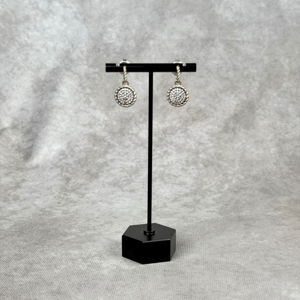 Freida Rothman Sterling Silver Industrial Pave Rope Disc Drop Earrings 925 FR